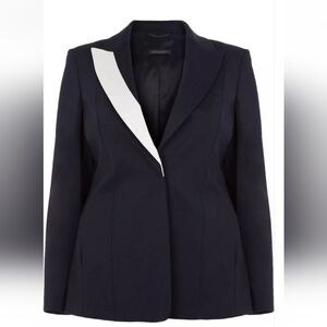Marina Rinaldi Two Tone Contrast Lined Navy White Lapel Collar Blazer 18
